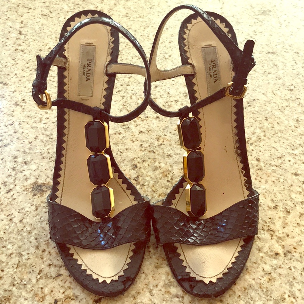 Prada Black Jeweled Heels